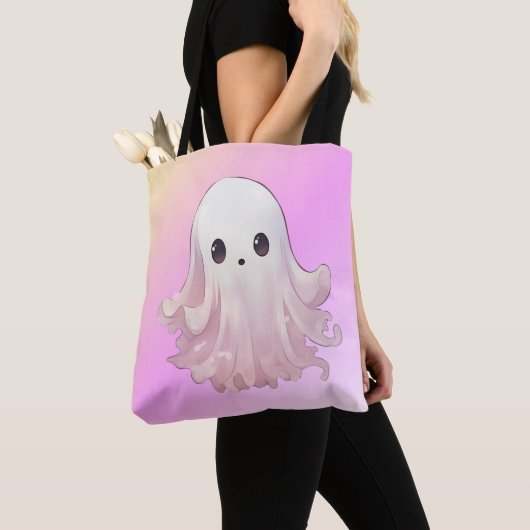 Super Schattige Roze Geest Halloween Tote Bag (Dichtbij)