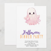 Super Schattige Roze Ghost Halloween Diner Party Kaart (Voorkant / Achterkant)