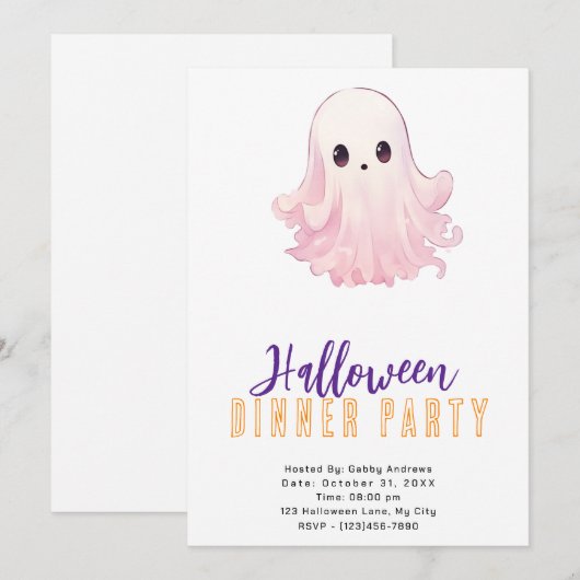 Super Schattige Roze Ghost Halloween Diner Party Kaart (Voorkant / Achterkant)