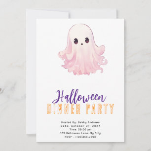 Super Schattige Roze Ghost Halloween Diner Party Kaart