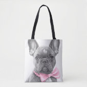 Super schattige schets Frenchie-puppy met roze boo Tote Bag (Voorkant)