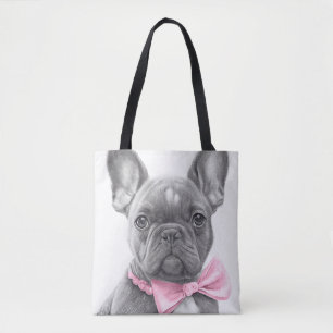 Super schattige schets Frenchie-puppy met roze boo Tote Bag