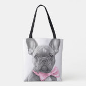 Super schattige schets Frenchie-puppy met roze boo Tote Bag (Achterkant)