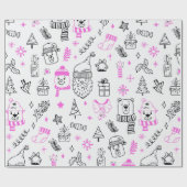 Super Schattige vakantiepatroon witte kerst Cadeaupapier (Vlak)