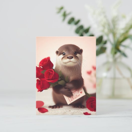 Super Schattige Valentijn Otter Briefkaart (Staand voorkant)