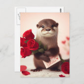 Super Schattige Valentijn Otter Briefkaart (Voorkant / Achterkant)