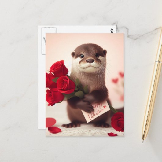 Super Schattige Valentijn Otter Briefkaart (Voorkant / Achterkant in situ)