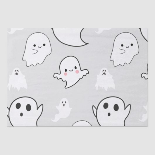 Super Schattige Wit Geesten Licht Grijs Halloween Tissuepapier (Voorkant)
