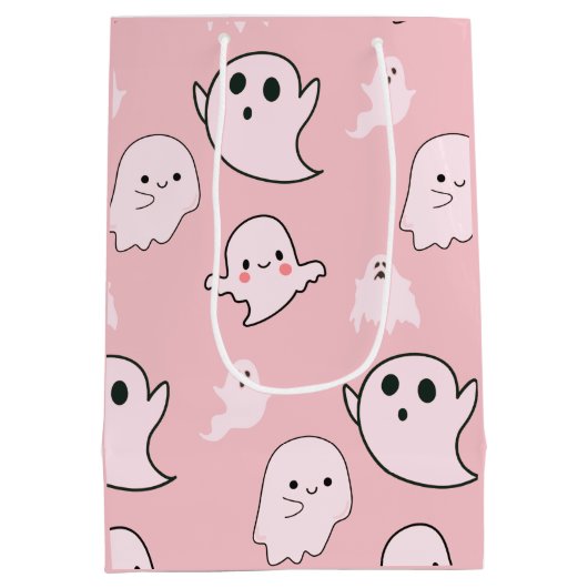 Super Schattige Wit Geesten Licht Roze Halloween Medium Cadeauzakje (Achterkant)