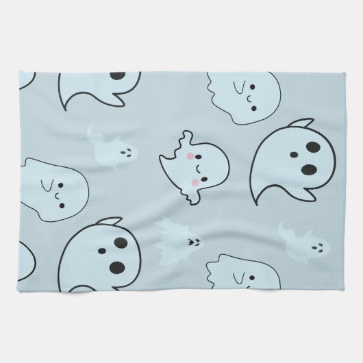 Super Schattige Witte Geesten Groene Halloween Theedoek (Horizontaal)