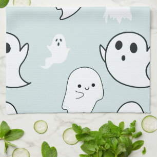 Super Schattige Witte Geesten Groene Halloween Theedoek