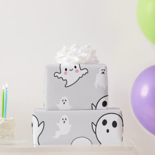 Super Schattige Witte Geesten Lichtgrijs Halloween Cadeaupapier