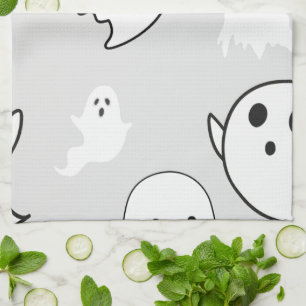 Super Schattige Witte Geesten Lichtgrijze Hallowee Theedoek