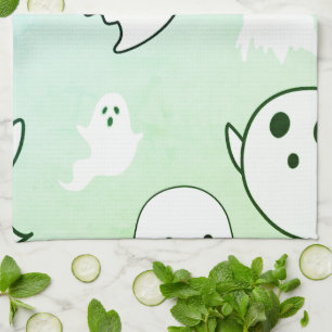 Super Schattige Witte Geesten Lichtgroene Hallowee Theedoek