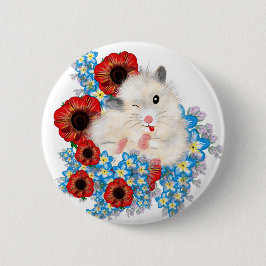 Super schattige witte sabel Syrische hamster in bl Ronde Button 5,7 Cm