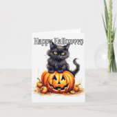Super Schattige Zwart Kitty Cat | Happy Halloween Kaart (Voorkant)