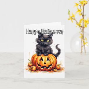 Super Schattige Zwart Kitty Cat   Happy Halloween Kaart