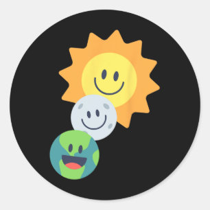 Super Schattigee Aarde Maan Zon Zonsverduistering  Ronde Sticker
