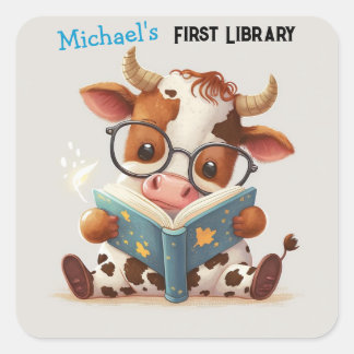 Super Schattigee Baby Koe Een boek lezen Vierkante Sticker