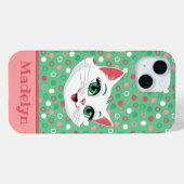 Super Schattigee Cartoon Cat Pink & Mint Green Case-Mate iPhone Case (Achterkant (horizontaal))