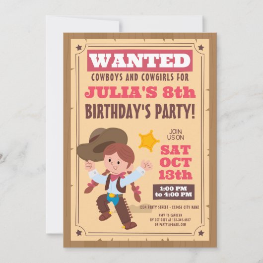 Super Schattigee Cowgirl verjaardagsfeestje Kaart (Voorkant)