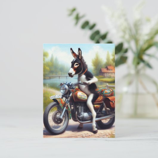 Super Schattigee Donkey Motorcycle Driver Briefkaart (Staand voorkant)
