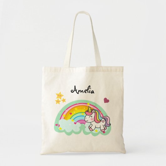 Super Schattigee eenhoorn en regenboog gepersonali Tote Bag (Voorkant)