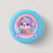 Super Schattigee Gamer Meisje Kawaii Chibi Dog Bab Ronde Button 3,2 Cm (Voorkant)