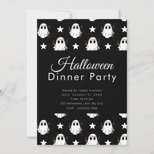 Super Schattigee Geesten & Sterren Halloween Dinne Kaart (Voorkant)