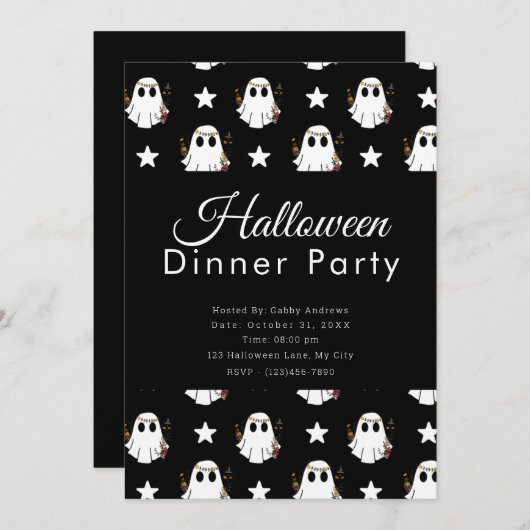 Super Schattigee Geesten & Sterren Halloween Dinne Kaart (Voorkant / Achterkant)