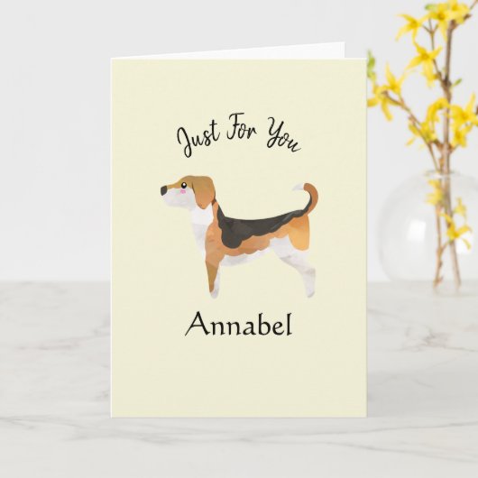 Super Schattigee gepersonaliseerde Beagle Kaart (Gele Bloem)