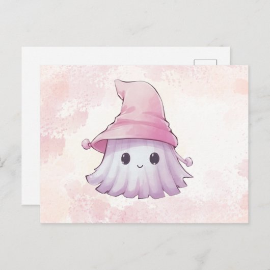 Super Schattigee Ghost Blush Waterverf Halloween Feestdagenkaart (Voorkant / Achterkant)