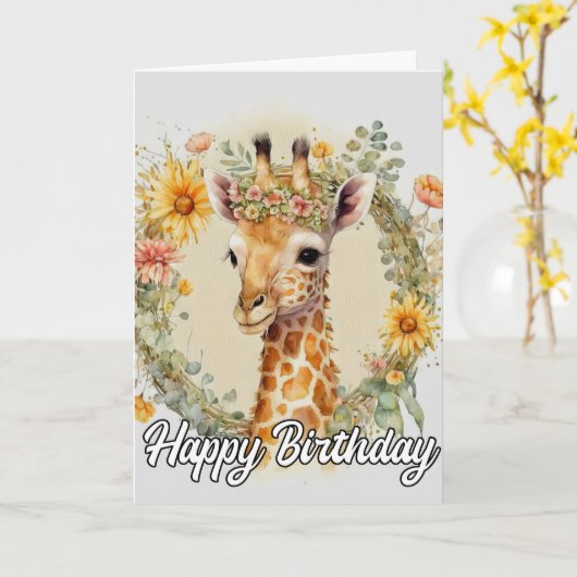 Super Schattigee Giraffe | Gefeliciteerd Kaart (Gele Bloem)