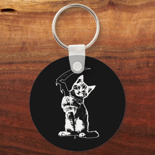 Super Schattigee Grim Reaper Cat Death Cat Funny G Sleutelhanger (Voorkant)