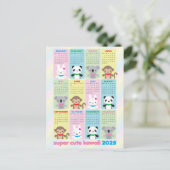 Super Schattigee Kawaii Animals 2025 Kalender Briefkaart (Staand voorkant)