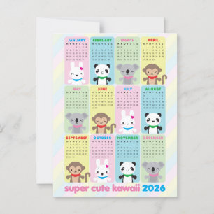 Super Schattigee Kawaii Animals 2026 Kalender Briefkaart