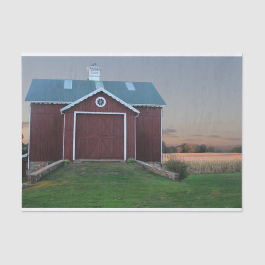 Super Schattigee kleine rode schuur witte geschulp Tissuepapier (Voorkant)