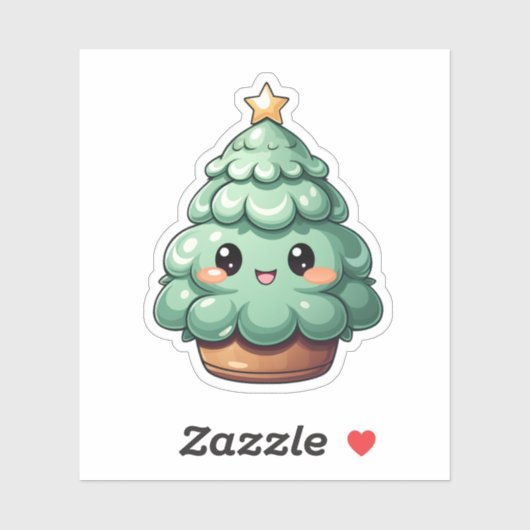 Super Schattigee lachende groene kawaii kerstboom Sticker (Vel)