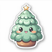 Super Schattigee lachende groene kawaii kerstboom Sticker (Voorkant)