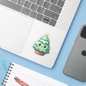 Super Schattigee lachende groene kawaii kerstboom Sticker (Laptop met iPhone)