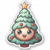Super Schattigee lachende groene kerstboom Sticker (Voorkant)