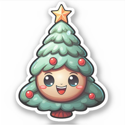 Super Schattigee lachende groene kerstboom Sticker (Voorkant)