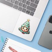 Super Schattigee lachende groene kerstboom Sticker (Laptop met iPhone)