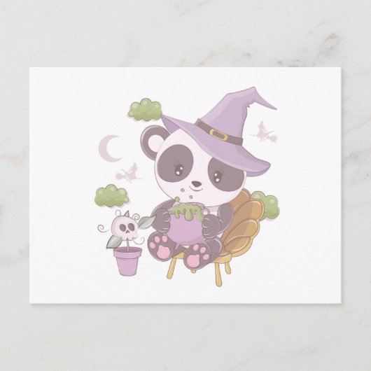 Super Schattigee Panda Heks en Crescent Moon Hallo Feestdagenkaart (Voorkant)