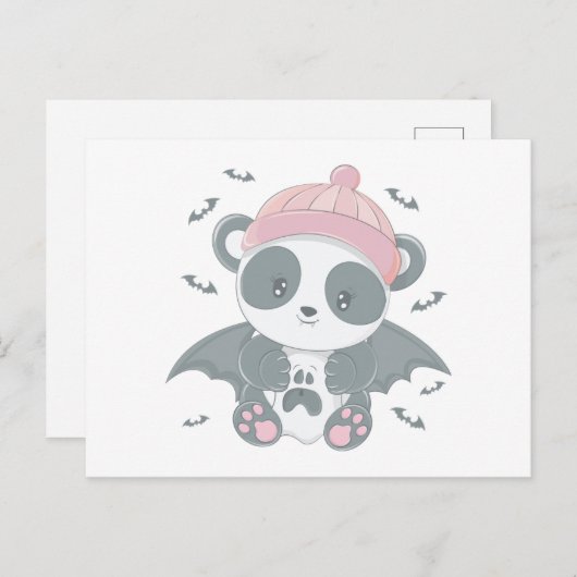 Super Schattigee Panda Vampire en Bats Halloween Feestdagenkaart (Voorkant / Achterkant)
