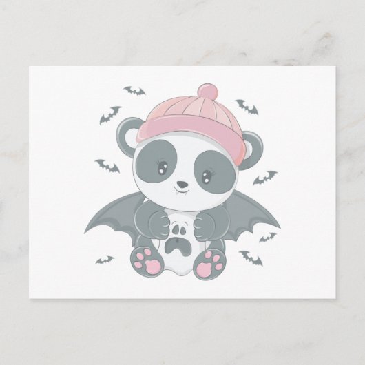 Super Schattigee Panda Vampire en Bats Halloween Feestdagenkaart (Voorkant)