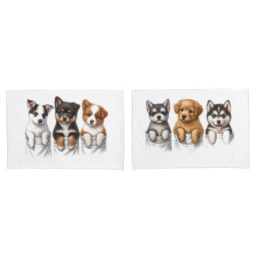 Super Schattigee pockets vol met Puppies Kussensloop (Voorkant-Set)