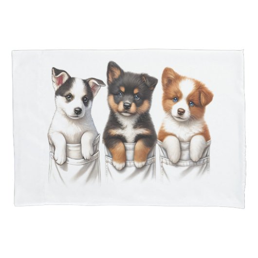 Super Schattigee pockets vol met Puppies Kussensloop (Voorkant-Links)