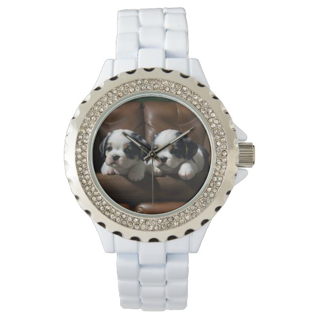 Super Schattigee Puppies op de bank 1 Horloge (Voorkant)