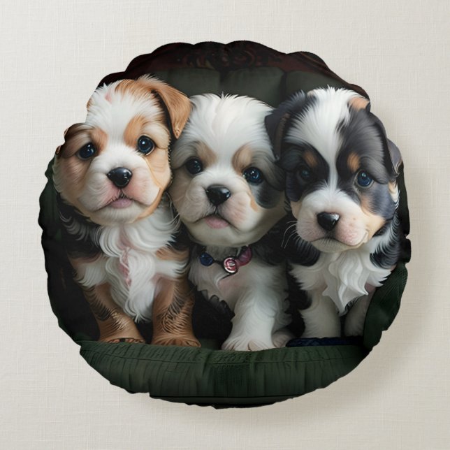 Super Schattigee Puppies op de bank 2 Rond Kussen (Voorkant)